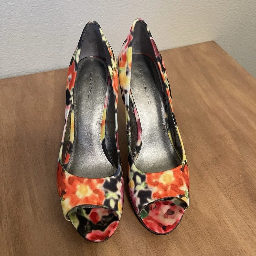 Bandolino Colorful Floral Peep‎ Toe Stiletto Pumps Maximalist Heels Size 7.5